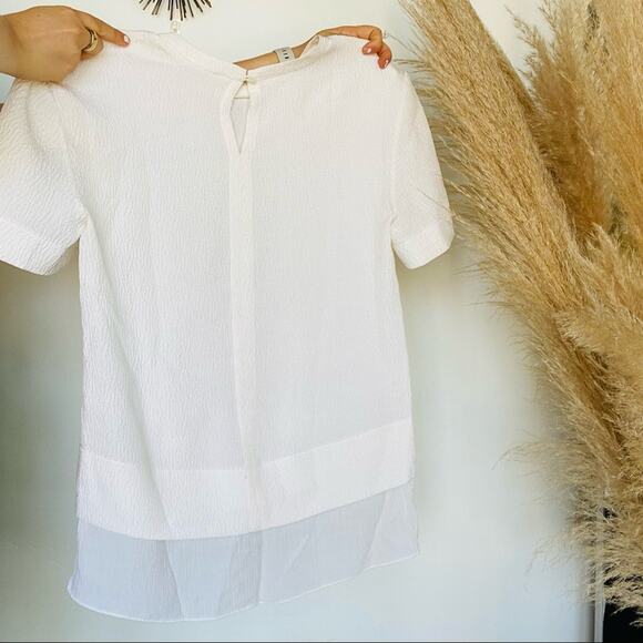 HELMUT LANG Silk White Short Sleeve Tee Shirt Blouse Textured Two Layer Top XS - Picture 6 of 13